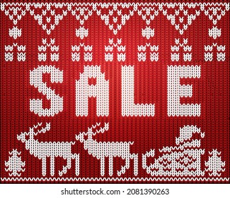 Knitted nordic pattern Xmas sale, vector illustration