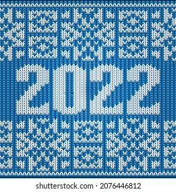 Knitted nordic xmas pattern, New 2022 Year, vector illustration