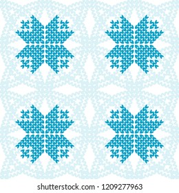 Knitted Norwegian snowflakes. Seamless vector background. Folk motives. Winter pattern. Can be used for wallpaper, textile, invitation card, wrapping, web page background.