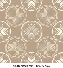 Knitted Norwegian snowflakes. Seamless vector background. Folk motives. Winter pattern. Can be used for wallpaper, textile, invitation card, wrapping, web page background.