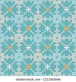 Knitted Norwegian snowflakes. Seamless vector background. Folk motives. Winter pattern. Can be used for wallpaper, textile, invitation card, wrapping, web page background.