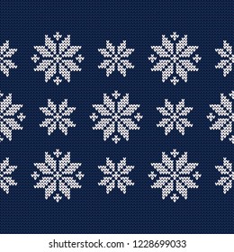 Knitted Norwegian snowflakes. Seamless vector background. Folk motives. Winter pattern. Can be used for wallpaper, textile, invitation card, wrapping, web page background.
