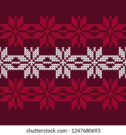 Knitted Norwegian snowflakes. Seamless vector background. Folk motives. Winter pattern. Can be used for wallpaper, textile, invitation card, wrapping, web page background.