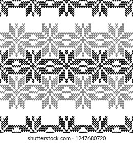 Knitted Norwegian snowflakes. Seamless vector background. Folk motives. Winter pattern. Can be used for wallpaper, textile, invitation card, wrapping, web page background.
