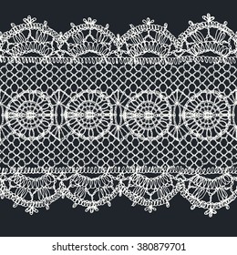Knitted openwork lace mesh. Seamless vector pattern.
