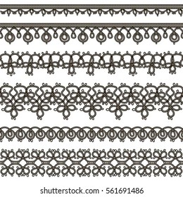 Knitted openwork lace mesh. Seamless vector pattern. Black