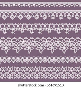 Knitted openwork lace mesh. Seamless vector pattern. White
