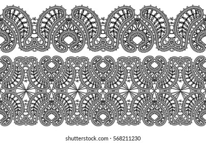 Knitted openwork lace mesh. Seamless vector pattern. Black