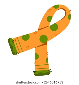 Knitted orange scarf. Warm winter and autumn clothes, accessories. Vector illustration, flat style.