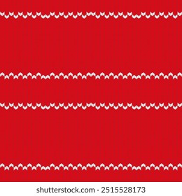 Knitted ornament Christmas ugly sweater seamless pattern design for unisex wear, cards, party posters, banners. Vector illustration EPS10. Red and white colors.