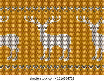 Knitted ornament with deers. Vector seamless pattern