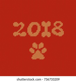 Knitted Pattern. 2018 New year. Paw Prints.