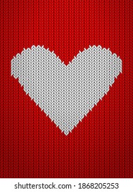 Knitted pattern background with heart. Vector illustration.