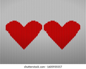 Knitted pattern background with hearts. Vector illustration.
