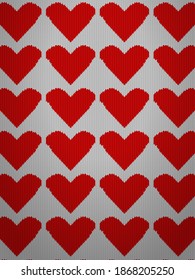 Knitted pattern background with hearts. Vector illustration.