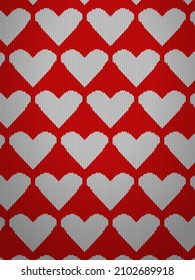 Knitted pattern background with hearts. Vector illustration.