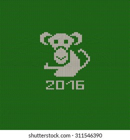 Knitted pattern card with funny monkey. Chinese zodiac symbol of New Year 2016.