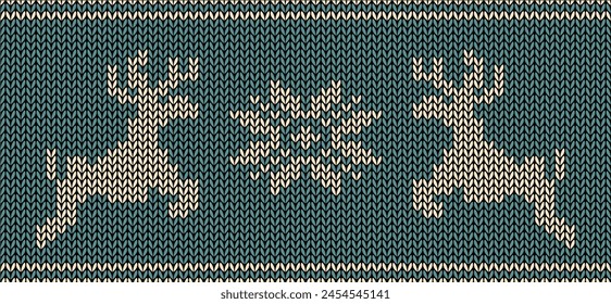 Knitted pattern with deers handmade print christmas new year season background textile 