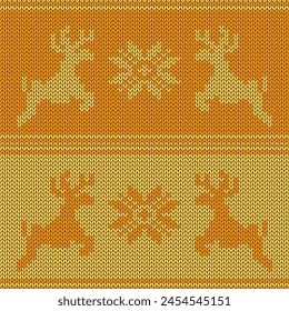 Knitted pattern with deers handmade print christmas new year season background textile 