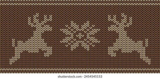 Knitted pattern with deers handmade print christmas new year season background textile 