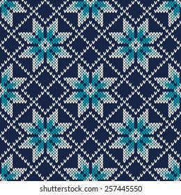 Knitted Pattern with Flowers. Seamless Sweater Design 