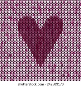 Knitted pattern heart. Knit texture love.