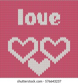 knitted pattern of heart on the 14 February declaration of love