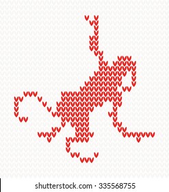 Knitted pattern with monkey. Chinese zodiac symbol of New Year. Christmas concept for banner, placard, billboard or web site. New Year retro greeting card. Image for invitation