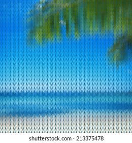 Knitted pattern with palm branch and blue sea