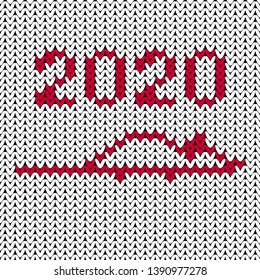 Knitted pattern with rat silhouette and 2020 in white and red colors . Seamless sample. 