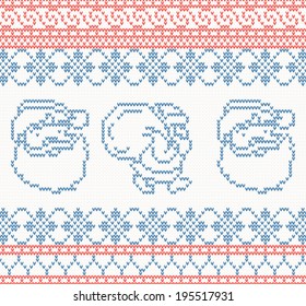 Knitted pattern with santa claus. vector illustration. Christmas concept for banner, placard, billboard or web site. New Year retro greeting card and background. Image for invitation