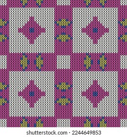 Сhristmas Knitted pattern seamless background. Vector illustration  Colors: Olive Green, Cerulean Blue, Magenta, Snow Drift