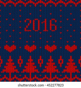 Knitted pattern. Seamless. Christmas. 2016 New Year. Vector illustration for winter holiday.