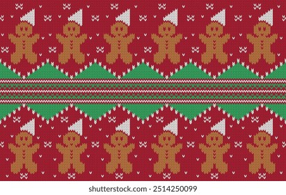 Knitted pattern seamless ethnic fabric gingerbread. traditional knitted pattern Christmas cookies vector. Designed for background ,wallpaper ,clothing ,knitted pattern ,fabric ,embroidery ,textile