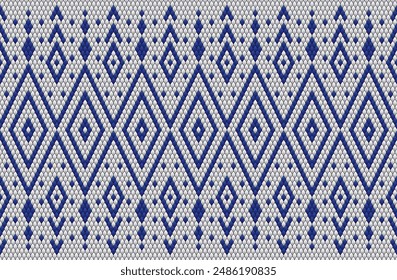 Knitted pattern seamless fabric blue color tone. traditional knitted pattern vector ethnic style. Designed for background ,wallpaper ,carpet ,clothing ,knitted pattern ,fabric ,pixel art ,textile