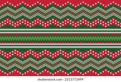 Knitted pattern seamless fabric Christmas line art. traditional knitted pattern vector on red-green. Designed for background ,wallpaper ,carpet ,clothing ,knitted pattern ,fabric ,embroidery ,textile