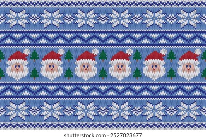 Knitted pattern seamless fabric Christmas winter. traditional knitted pattern vector Santa Claus. Designed for background ,wallpaper ,carpet ,clothing ,knitted pattern ,fabric ,embroidery ,textile