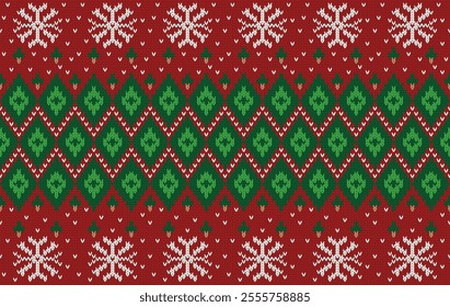 Knitted pattern seamless fabric Christmas theme. traditional knitted pattern vector ethnic style. Designed for knitted pattern ,background ,wallpaper ,textile ,carpet ,Christmas  ,fabric ,embroidery