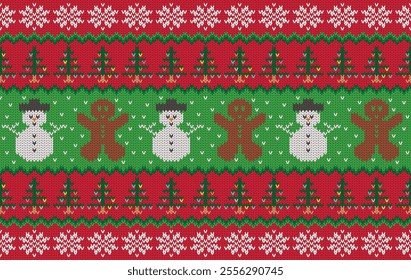 Knitted pattern seamless fabric Christmas snowman. traditional knitted pattern vector winter style. Designed for background ,wallpaper ,carpet ,clothing ,knitted pattern ,fabric ,embroidery ,textile