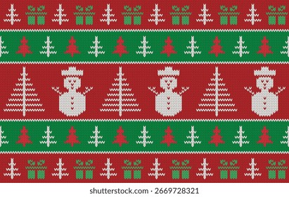 Knitted pattern seamless fabric Christmas. traditional knitted pattern snowman decorative Christmas element. Designed for knitted pattern ,fabric ,background ,wallpaper ,clothing ,embroidery ,textile