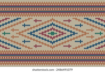 Knitted pattern seamless fabric cream color tone. traditional knitted pattern vector ethnic style. Designed for background ,wallpaper ,carpet ,clothing ,knitted pattern ,fabric ,pixel art ,textile