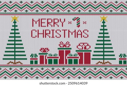 Knitted pattern seamless fabric Merry Christmas. traditional knitted pattern vector winter style. Designed for background ,wallpaper ,Christmas ,clothing ,knitted pattern ,fabric ,embroidery ,textile