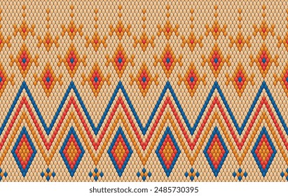 Patrón de punto de tela sin costuras color naranja. patrón de punto tradicional estilo étnico de Vector. Diseñado para el fondo, Fondo de pantalla, alfombra, ropa, patrón de punto, tela, pixel art, textil