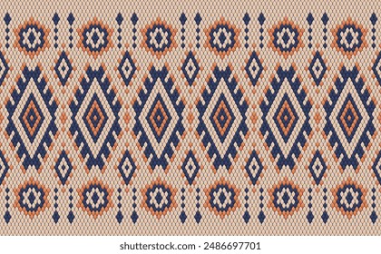 Knitted pattern seamless fabric orange color tone. traditional knitted pattern vector ethnic style. Designed for background ,wallpaper ,carpet ,clothing ,knitted pattern ,fabric ,pixel art ,textile