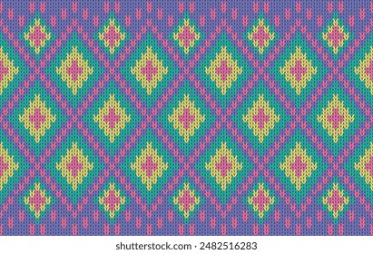 Knitted pattern seamless fabric pastel color tone. traditional knitted pattern vector ethnic style. Designed for background ,wallpaper ,carpet ,clothing ,knitted pattern ,fabric ,pixel art ,textile