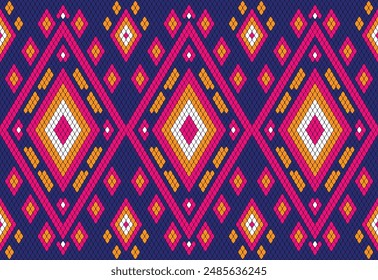 Patrón de punto de tela sin costuras de color rosa-azul. patrón de punto tradicional de estilo étnico de Vector. Diseñado para el fondo, Fondo de pantalla, alfombra, ropa, patrón de punto, tela, pixel art, textil