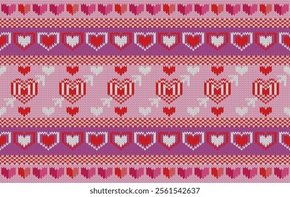 Knitted pattern seamless fabric Valentine day. traditional knitted pattern vector heart style. Designed for background ,wallpaper ,valentine ,clothing ,knitted pattern ,fabric ,embroidery ,textile