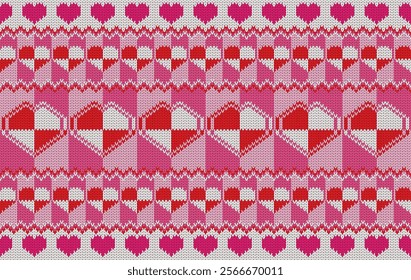 Knitted pattern seamless fabric Valentine day. traditional knitted pattern vector love day design. Designed for background ,wallpaper ,valentine ,clothing ,knitted pattern ,fabric ,embroidery ,textile