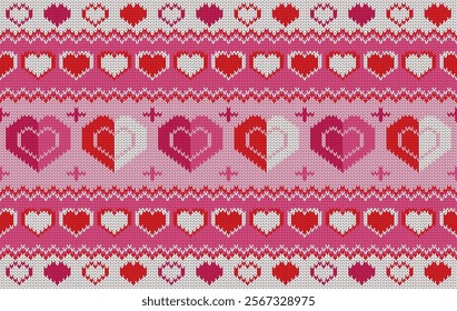 Knitted pattern seamless fabric Valentine day. traditional knitted pattern vector heart design. Designed for aniversary ,wallpaper ,valentine ,clothing ,knitted pattern ,fabric ,embroidery ,textile