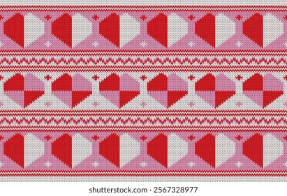 Knitted pattern seamless fabric Valentine day. traditional knitted pattern vector lover style. Designed for background ,wallpaper ,valentine ,clothing ,knitted pattern ,fabric ,embroidery ,textile